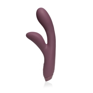 Purple Je Joue vibrator Hera Rabbit shown in hand for scale