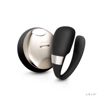 Black lelo vibrator tiani 3 shown in hand for scale