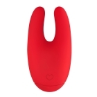 Red Luv Inc vibrator Mini Bunny shown in hand for scale