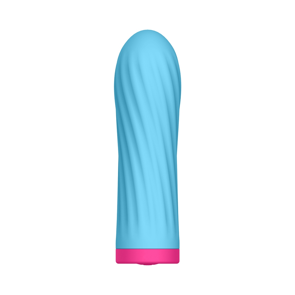 Blue Luv Inc vibrator Sk27: Sky shown in hand for scale