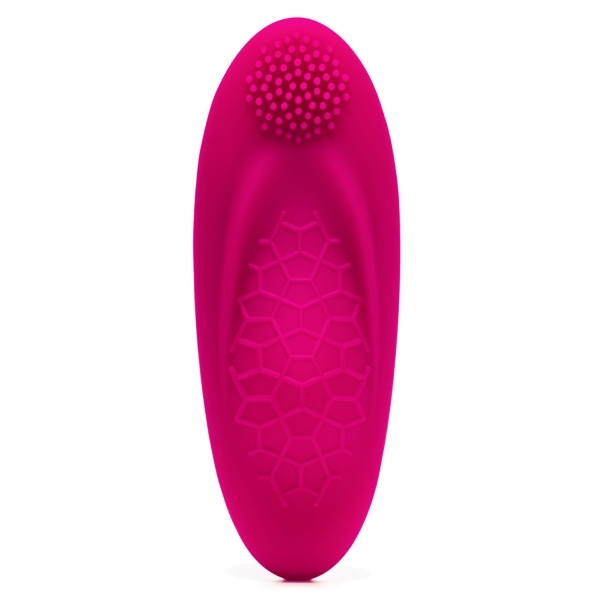 OhMiBod vibrator Foxy Bluetooth Panty shown in hand for scale