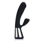 Black OhMiBod vibrator Fuse Interactive Dual Stim shown in hand for scale