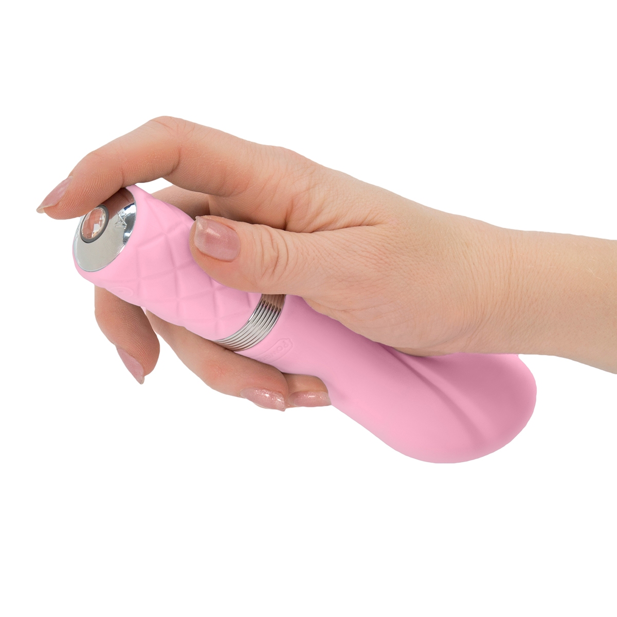 Angled view of the Pink BMS vibrator designed for intimate use
