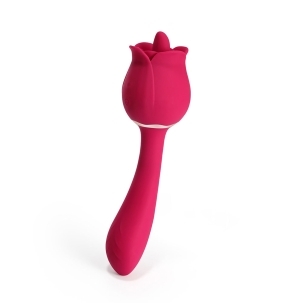 Red Honey Play Box vibrator Rhea The Rose shown in hand for scale