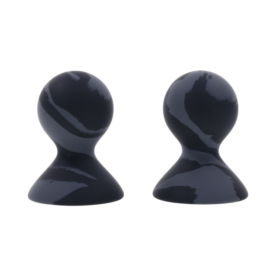 Sportsheets vibrator SS Velvet Noir Silicone Nipple Suckers shown in hand for scale