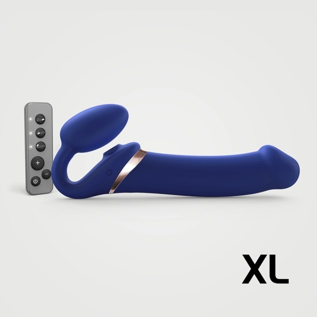 Multi Strap-On-Me vibrator Orgasm XL Bendable Strap-On shown in hand for scale