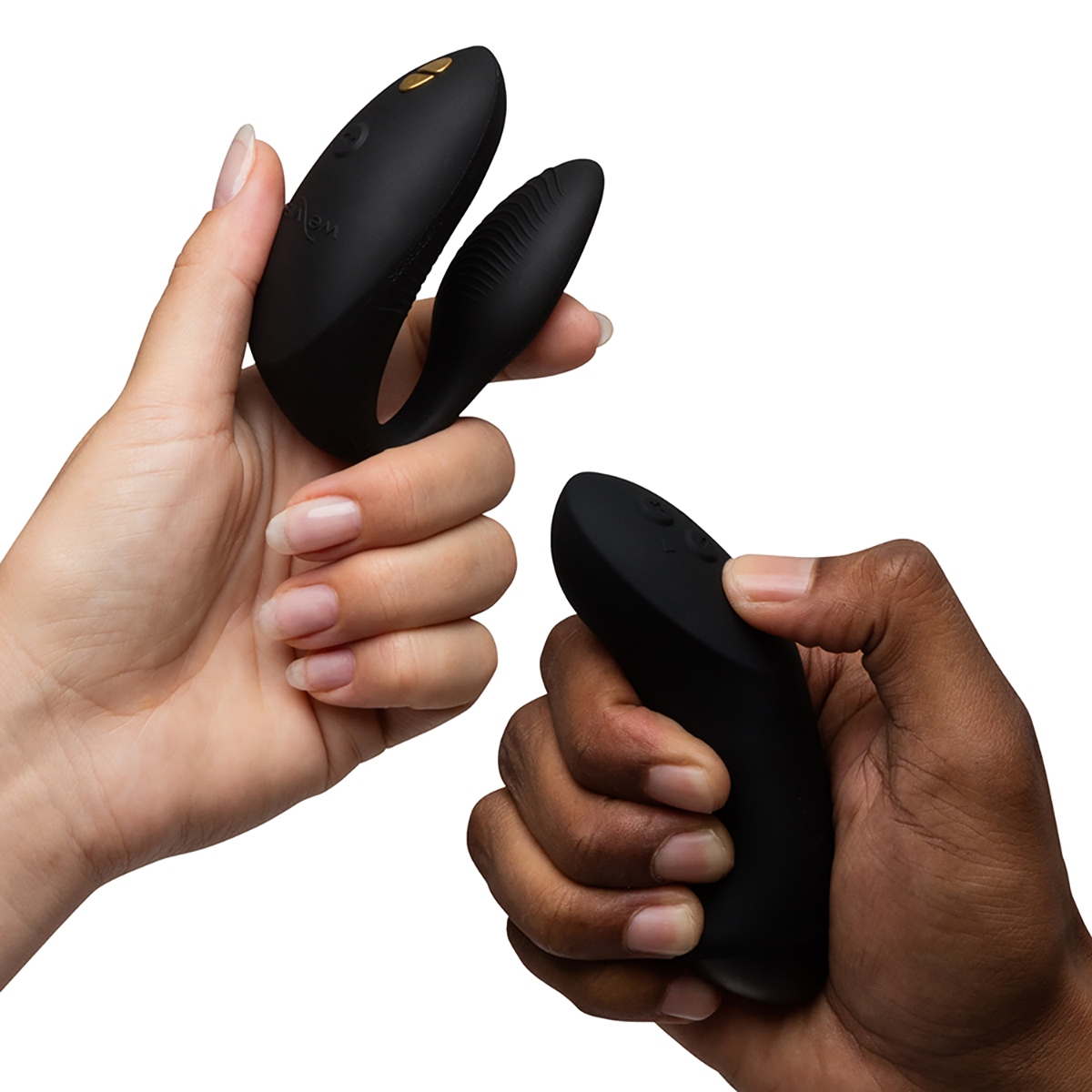 Lifestyle shot featuring the Black We-Vibe vibrator beside the bed