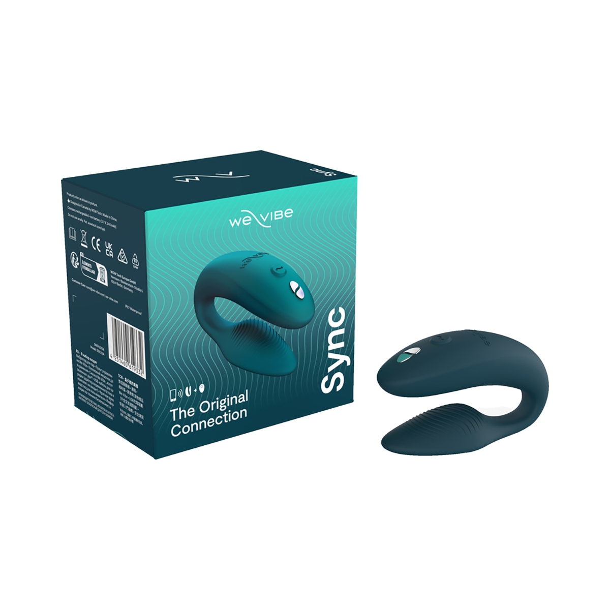 Green We-Vibe vibrator Sync 2 Rechargeable Remote Control Couples Velvet shown in hand for scale