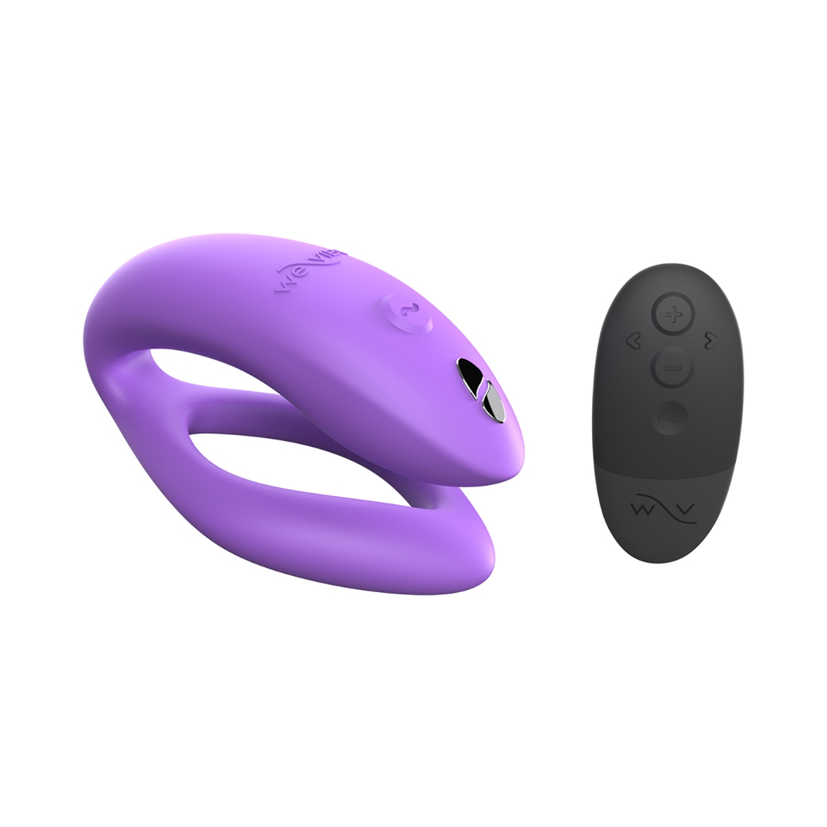 Lifestyle shot featuring the Purple We-Vibe vibrator beside the bed