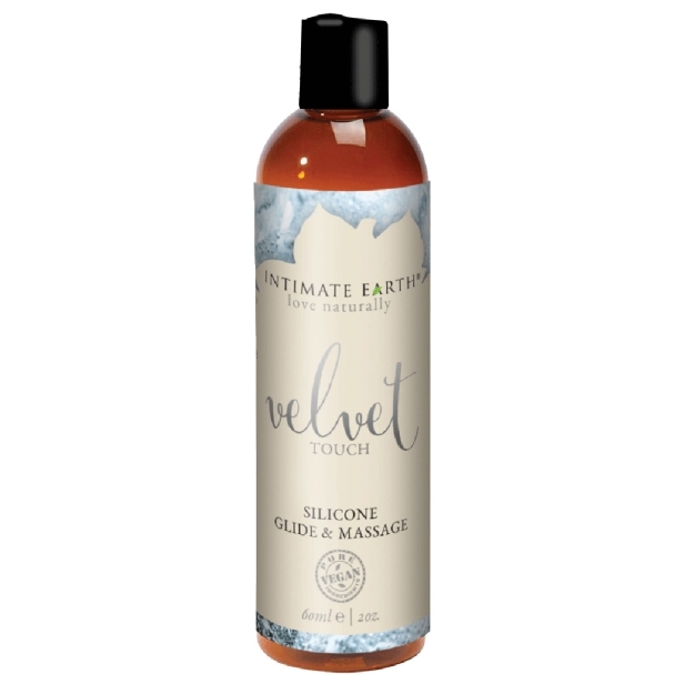 2 oz. Silicone Lube Intimate Earth bottle showing smooth, long-lasting formula