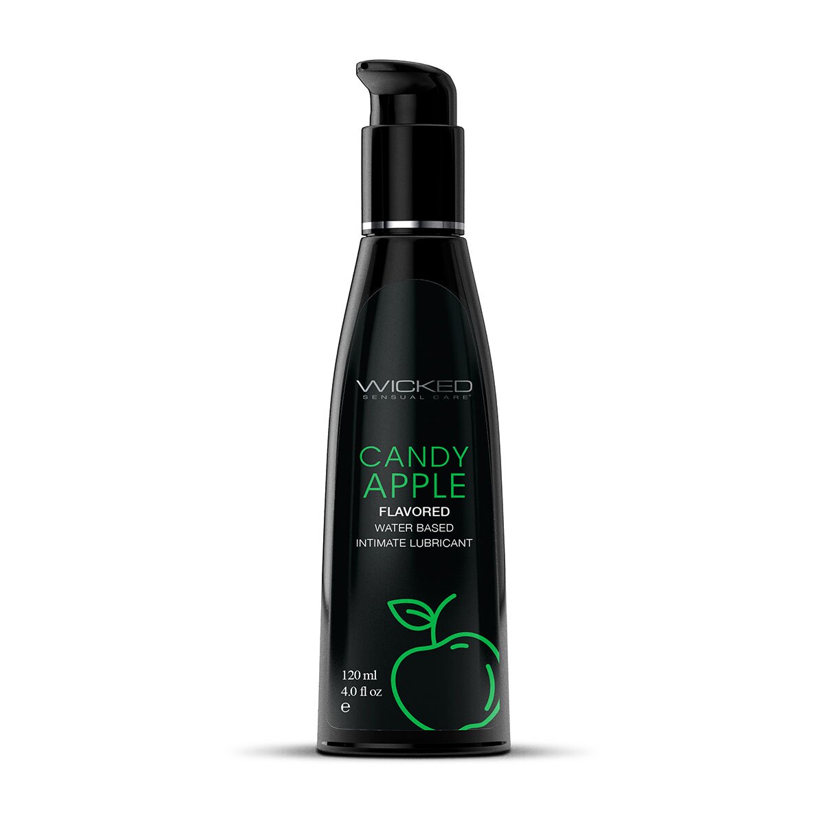 Bottle of 4 oz Flavored Lube Wicked Sensual Care showing sweet, kissable formula