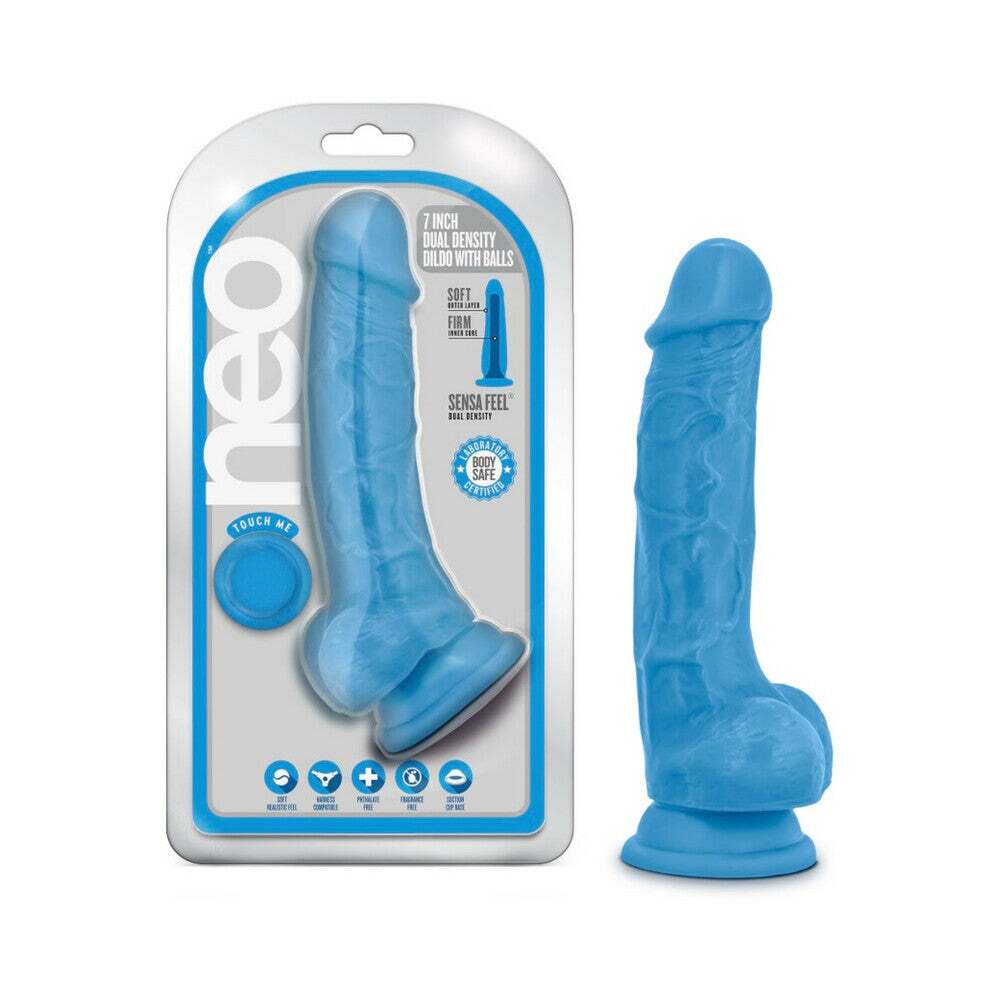 7.5 inch Dildo by Blush in Blue shown for use by Her or Him