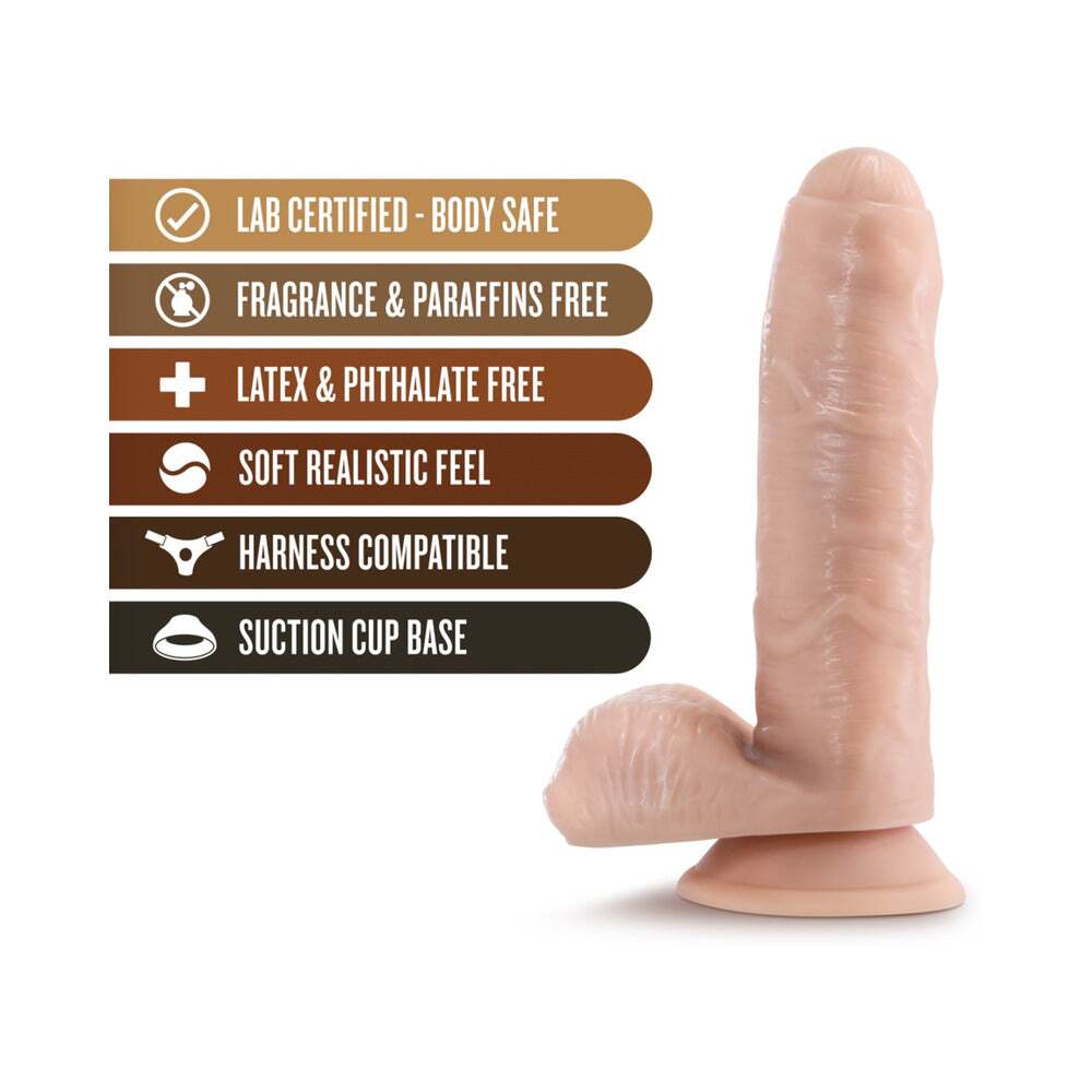 7 inch Dildo by Blush in Vanilla Ivory Beige shown for pegging Her or Him