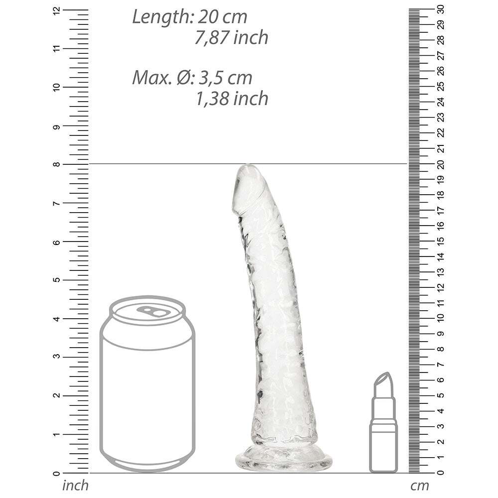 7 inch Dildo by Shots in Clear displayed for pegging Him or Her