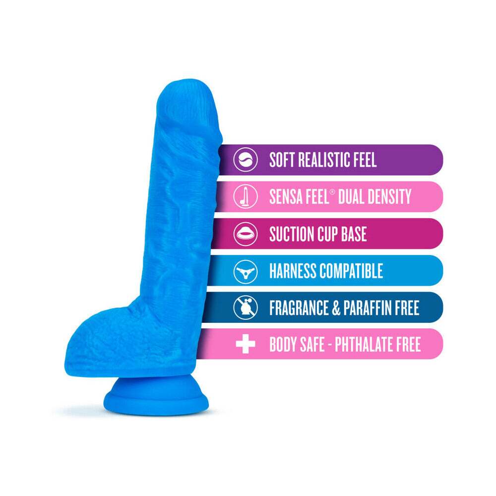 9 inch Dildo by Blush in Blue shown for pegging Her or Him