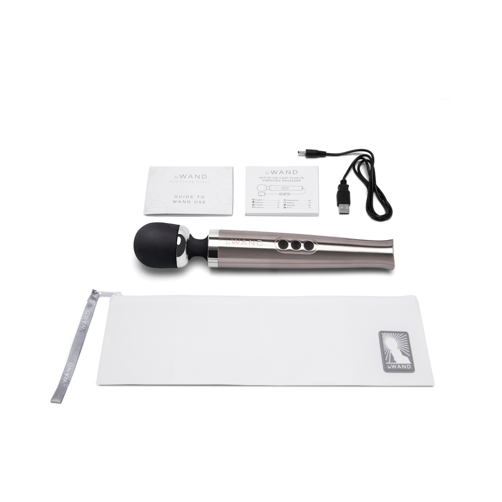 Close-up of the Silver Le Wand vibrator for texture detail