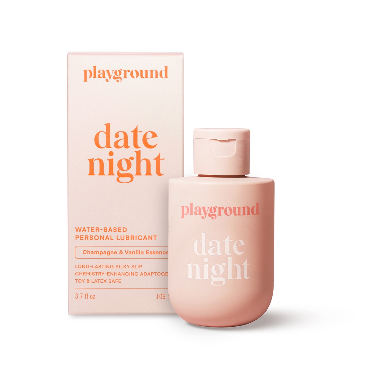 Bottle of  Water Based Lube Playground showing clean, lightweight formula