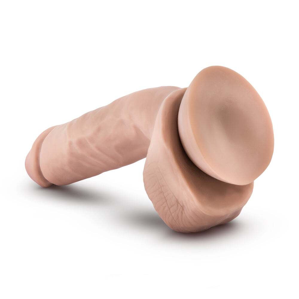 8 inch Dildo by Blush in Vanilla Ivory Beige shown for pegging Her or Him