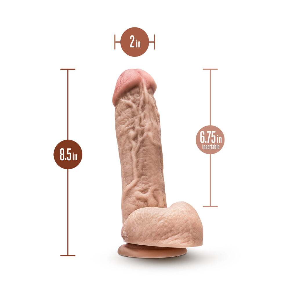 8.5 inch Dildo by Blush in Vanilla Ivory Beige shown for pegging Her or Him