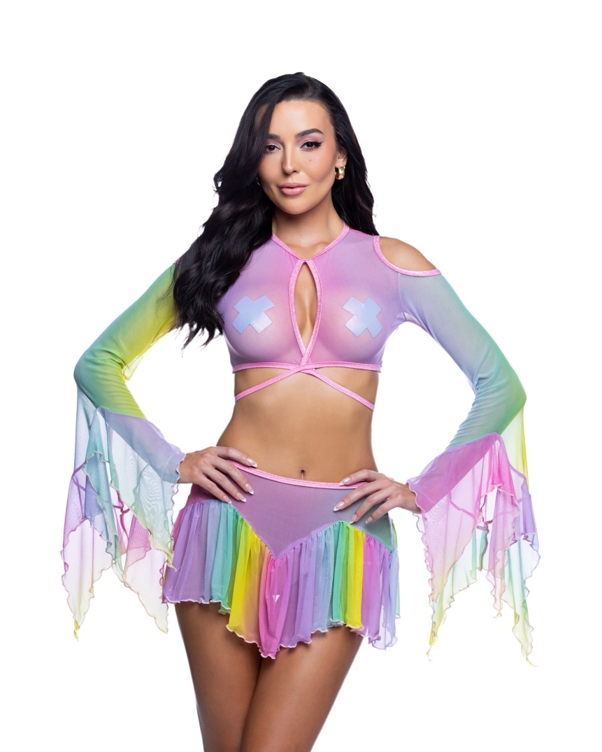 Pastel flowing top + skirt rave outfit with a flowy top