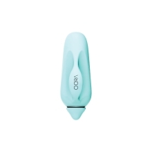 Turquoise VeDO vibrator Vivi Finger shown in hand for scale