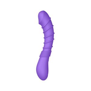 Purple Luv Inc vibrator Rv21 Ribbed shown in hand for scale