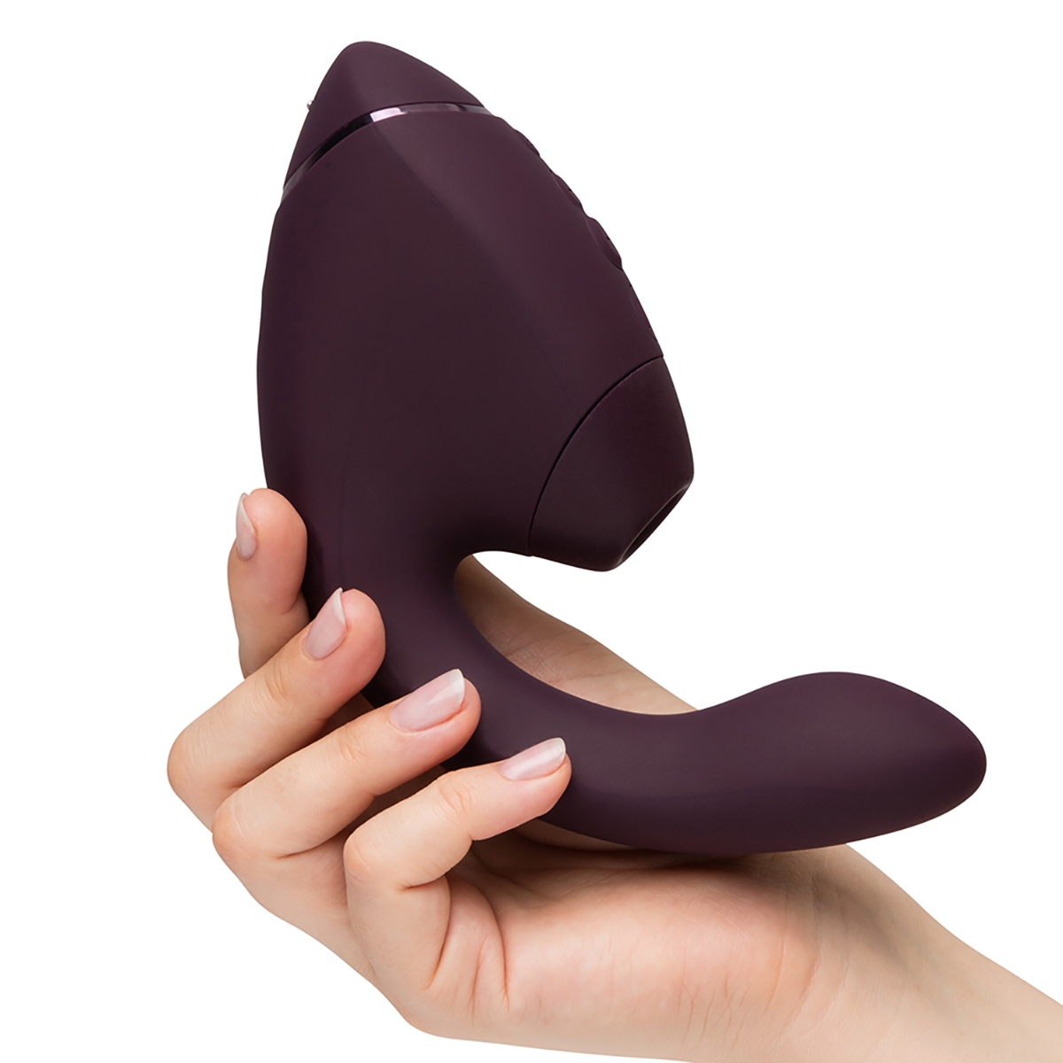 Fully assembled Purple Womanizer vibrator with smooth exterior