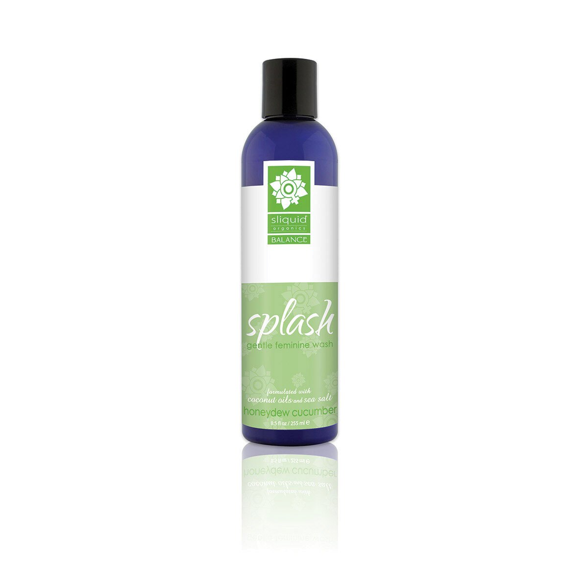 Bottle of 8.5 oz Vegan Lube Sliquid showing plant-powered formula