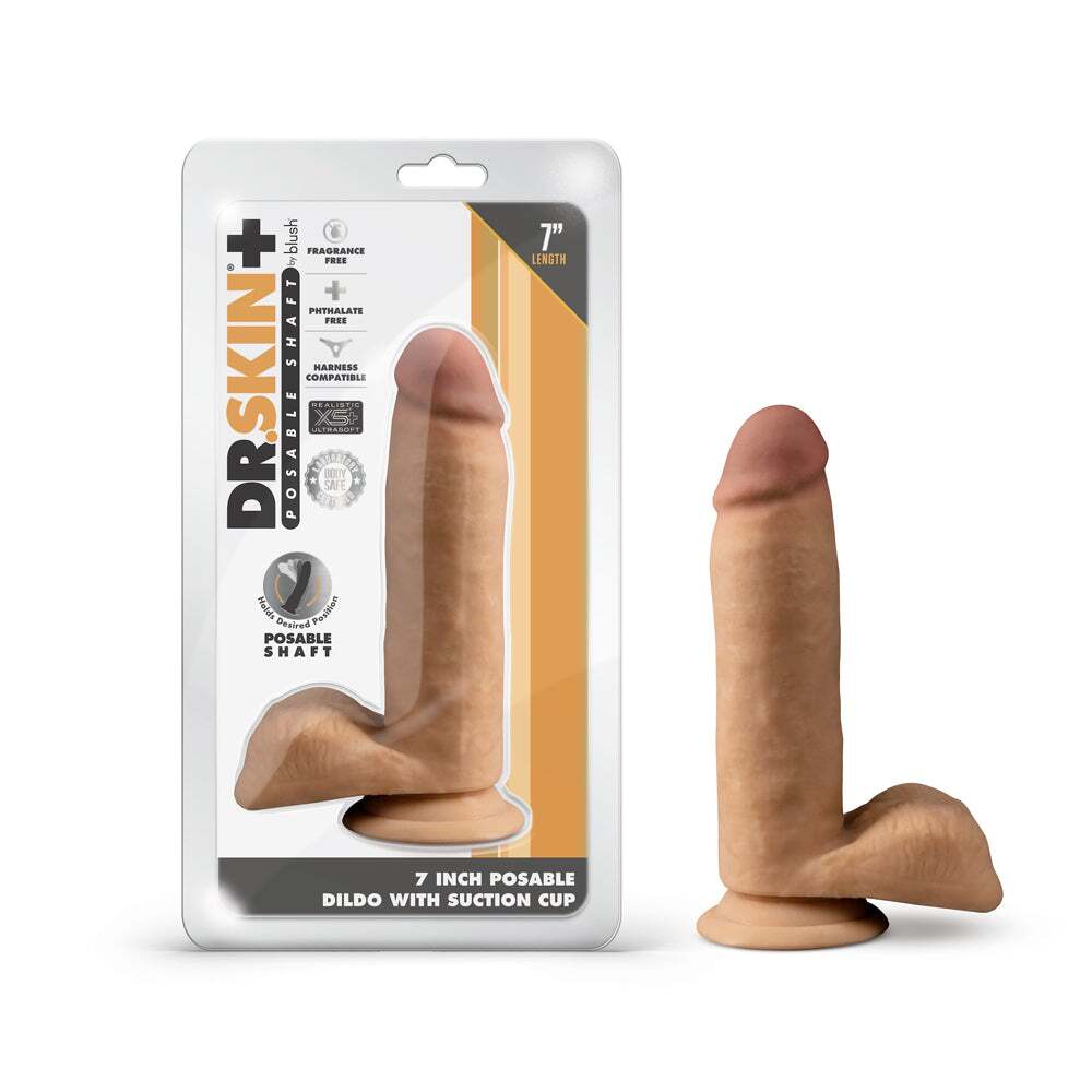7 inch Dildo by Blush in Tan Light Brown Mocha shown for use by Her or Him