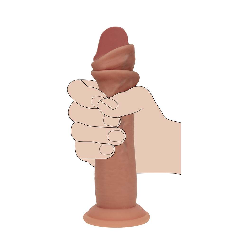 6 inch Dildo by Shots in Tan Light Brown Mocha displayed for pegging Him or Her