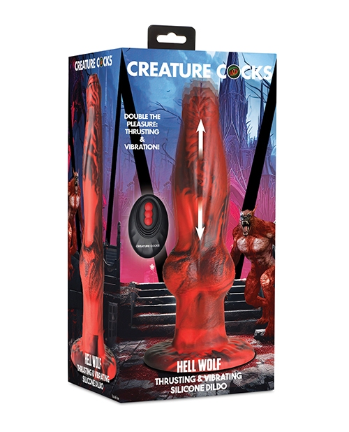 Shop Creature Cocks Hell-Wolf Thrusting & Vibrating Silicone Dildo - Black/Red online