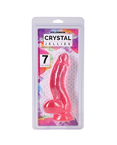 Shop Crystal Jellies 7" Curved Realistic Cock w/Balls - Pink online