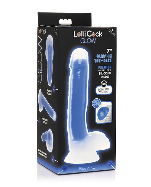 Shop Curve Toys Lollicock 7" Glow In The Dark Silicone Dildo w/Balls - Blue online