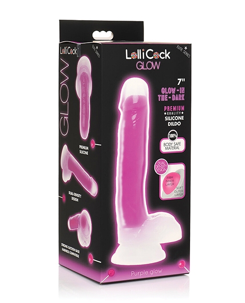 Shop Curve Toys Lollicock 7" Glow In The Dark Silicone Dildo w/Balls - Purple online