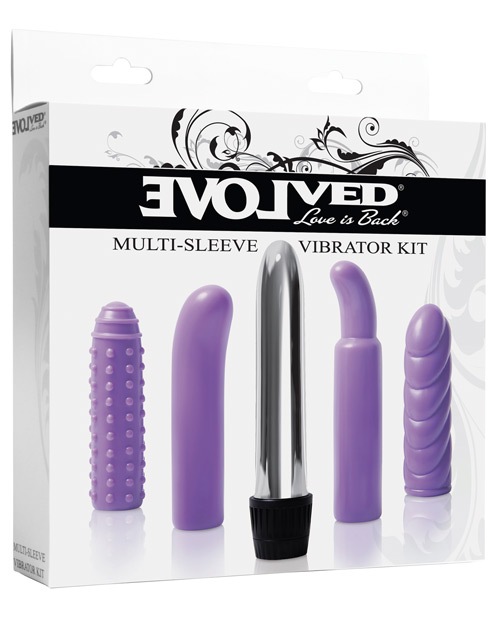 Shop Evolved Multi Sleeve Vibrator Kit w/4 Textured Sleeves & Vibe - Purple online