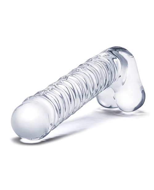 Glas 8" Realistic Ribbed Glass G-Spot Dildo w/Balls - Clear for sale