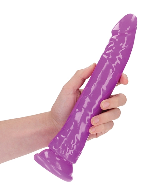 Shop Shots RealRock 10" Slim Dildo Glow in the Dark - Neon Purple