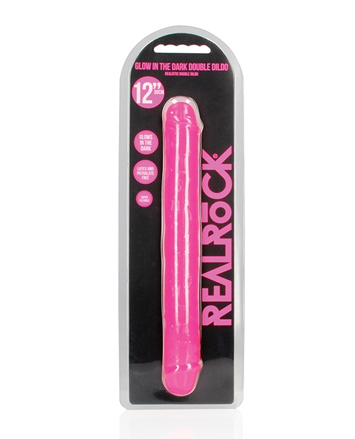 Shop Shots RealRock 12" Double Dong Glow in the Dark - Neon Pink online