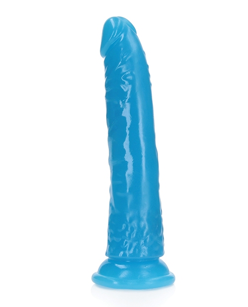 Order Shots RealRock 7" Slim Dildo Glow in the Dark - Neon Blue online