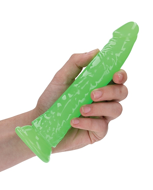 Shop Shots RealRock 7" Slim Dildo Glow in the Dark - Neon Green