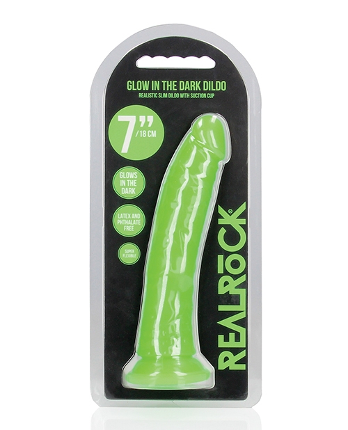 Shop Shots RealRock 7" Slim Dildo Glow in the Dark - Neon Green online