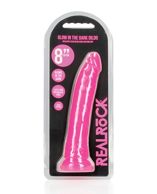 Shop Shots RealRock 8" Slim Dildo Glow in the Dark - Neon Pink online