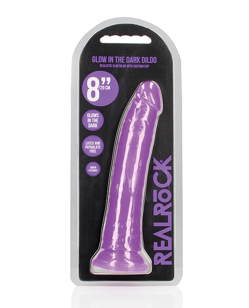 Shop Shots RealRock 8" Slim Dildo Glow in the Dark - Neon Purple online
