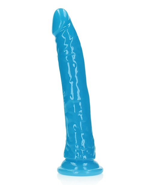 Order Shots RealRock 9" Slim Dildo Glow in the Dark - Neon Blue online