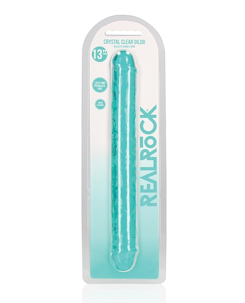 Shop Shots RealRock Crystal Clear 13" Double Dildo - Turquoise online