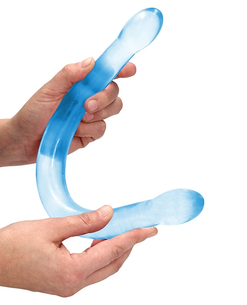 Shots RealRock Crystal Clear 17" Double Dildo - Blue for sale
