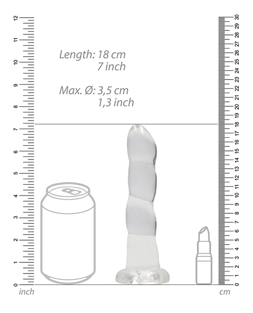 Shop Shots RealRock Crystal Clear 7" Rippled Dildo - Transparent