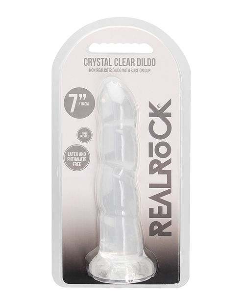 Shop Shots RealRock Crystal Clear 7" Rippled Dildo - Transparent online