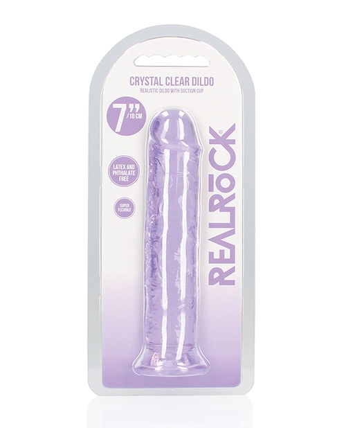 Shop Shots RealRock Crystal Clear 7" Straight Dildo w/Suction Cup - Purple online