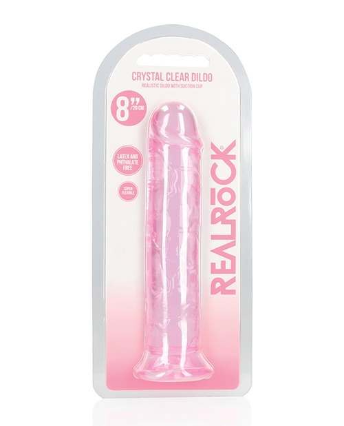 Shop Shots RealRock Crystal Clear 8" Straight Dildo w/Suction Cup - Pink online